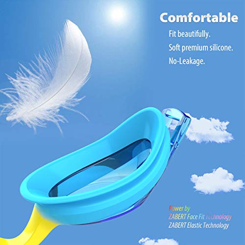 ZABERT K20 Swimming Goggles for Kids Toddler Youth Girls Boys Junior Jr Childrens Child Little Age 3 4 5 6 7 8 9 10 Years Anti Fog Blue Yellow Green Pink Clear, 3 Pack - Image 2