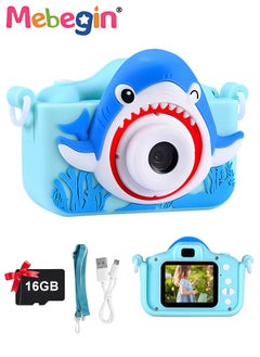 MEBEGIN Shark Shape Kids Toy Camera for Kids 1080P HD Toddler Digital Video Camera with 16G SD Card,Portable HD 48 Million Pixels Kids Selfie Camera Perfect Birthday Gifts Blue  - Image 1