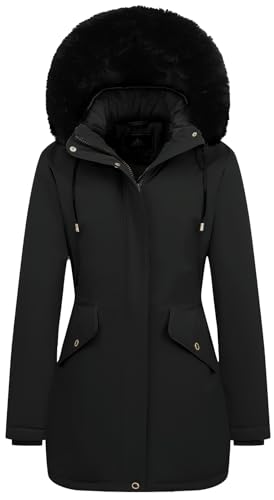 MOERDENG Women's Long Winter Down Coat Thicken Fleece Lined Parka Warm Puffer Jacket With Faux Fur Detachable Hood - Image 1
