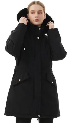 MOERDENG Women's Long Winter Down Coat Thicken Fleece Lined Parka Warm Puffer Jacket With Faux Fur Detachable Hood - Image 5