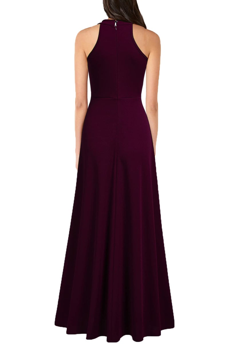 MUSHARE Women's Halter Neck Sexy Split Cocktail Party Maxi Long Formal Dress Burgundy - Image 2
