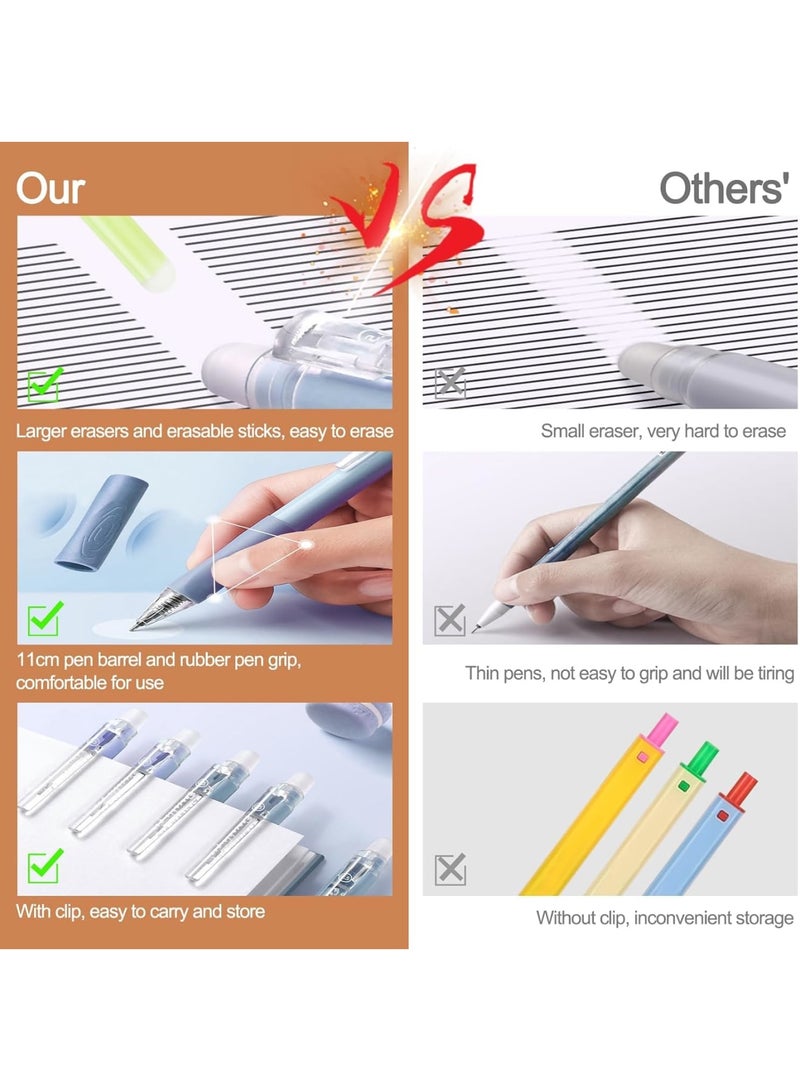 SOLARAE Erasable Pens, 6 Pcs Erasable Rollerball Pen, with 3PCS Rubber Sticks, 0.5mm Retractable Ink Eraser Pen, Erasable Gel Pens for Kids Adults School Supplies Office Stationery - Image 2