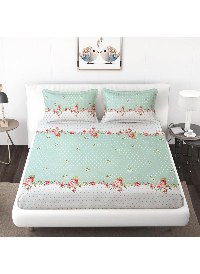 IVAZA IVAZA 220 TC Ezyption Cotton Double Bedsheets with 2 Pillow Covers Soft and Breathable Fabric Skin Friendly Bed Sheet Green 