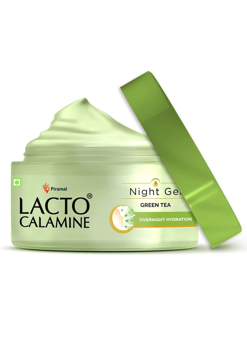Lacto Calamine Green Tea Night Gel Moisturizer For Women 50g Night Cream For Oily Skin with Niacinamide and Glycolic Acid Lightens Skin Tone and Overnight Hydration Anti- Aging - Image 1