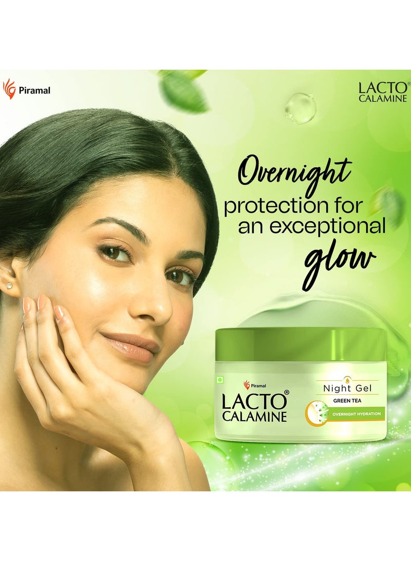 Lacto Calamine Green Tea Night Gel Moisturizer For Women 50g Night Cream For Oily Skin with Niacinamide and Glycolic Acid Lightens Skin Tone and Overnight Hydration Anti- Aging - Image 4