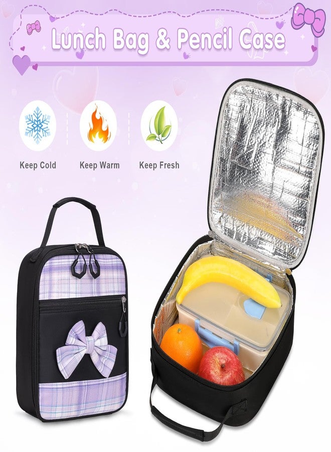 ACESAK Girls Backpack - 3PCS Backpack for Girls Cute School Backpacks for Girls Kindergarten, Black-purple, Medium - Image 5