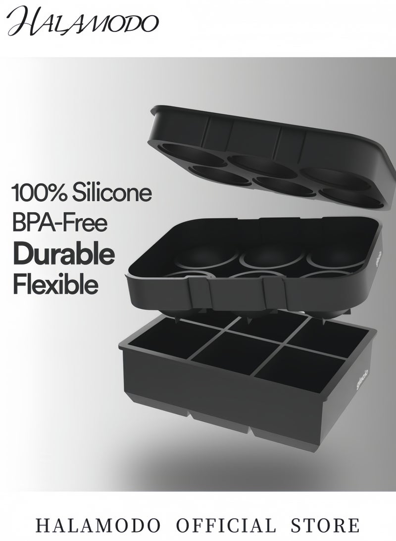 هالامودو عبوتان من 6 صواني مربعة الشكل وكرات مكعبات الثلج باللون الأسود - Image 2