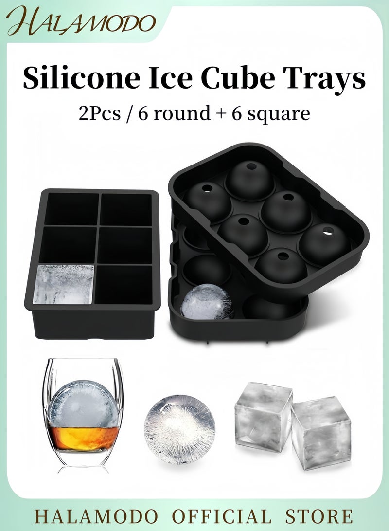 هالامودو عبوتان من 6 صواني مربعة الشكل وكرات مكعبات الثلج باللون الأسود - Image 1