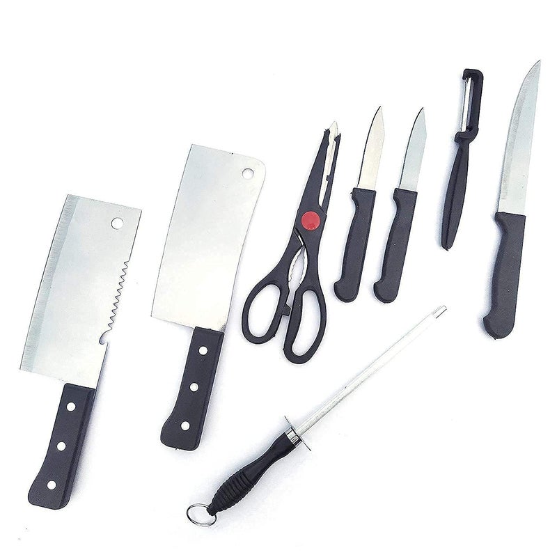 WRYER Stainless Steel Knife Set of 8 Pcs with 2 Meat Knife 3 Vegetables Knife 1 Peeler 1 Scissor and 1 Knife Sharpener - Image 1