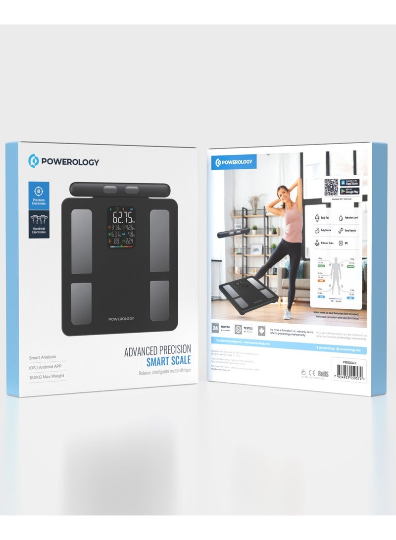 باورولوجي ميزان ذكي متقدم الدقة مزود بأقطاب كهربائية محمولة وتحليل ذكي/ يعمل مع التطبيق/ دهون الجسم/ مستوى الترطيب/ عضلات الجسم/ كثافة العظام/ درجة العافية/ مؤشر كتلة الجسم - أسود - Image 5