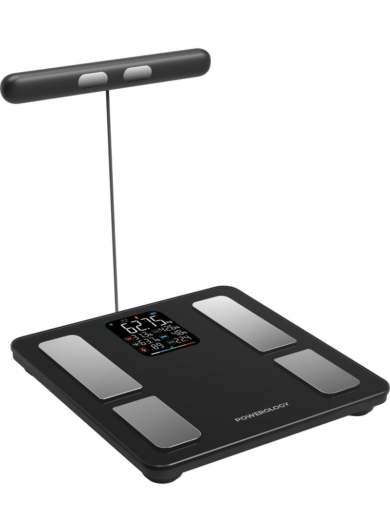Powerology Advanced Precision Smart Scale with Handheld Electrodes and Smart Analysis/ Works with App / Body Fat/Hydration Level/Body Muscle/Bone Density/Wellness Score/BMI - Black - Image 1