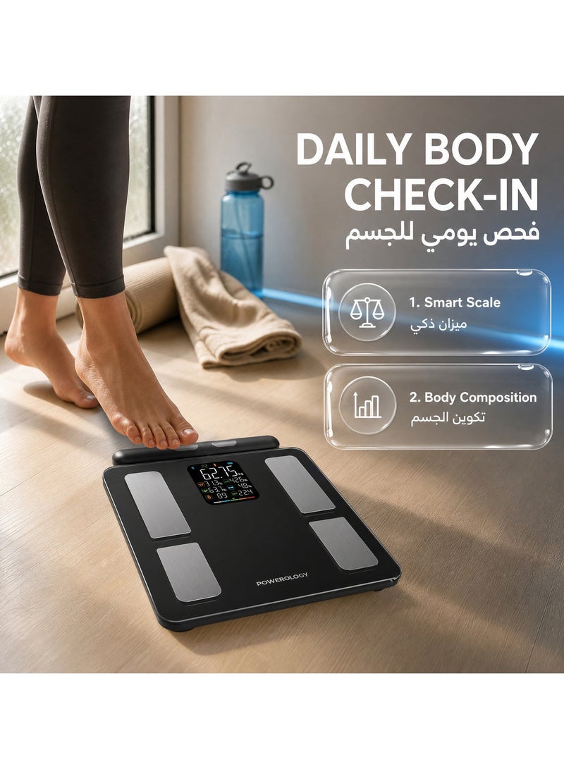 Powerology Advanced Precision Smart Scale with Handheld Electrodes and Smart Analysis/ Works with App / Body Fat/Hydration Level/Body Muscle/Bone Density/Wellness Score/BMI - Black - Image 2