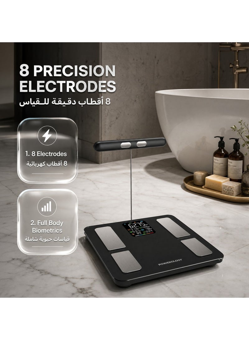 Powerology Advanced Precision Smart Scale with Handheld Electrodes and Smart Analysis/ Works with App / Body Fat/Hydration Level/Body Muscle/Bone Density/Wellness Score/BMI - Black - Image 3