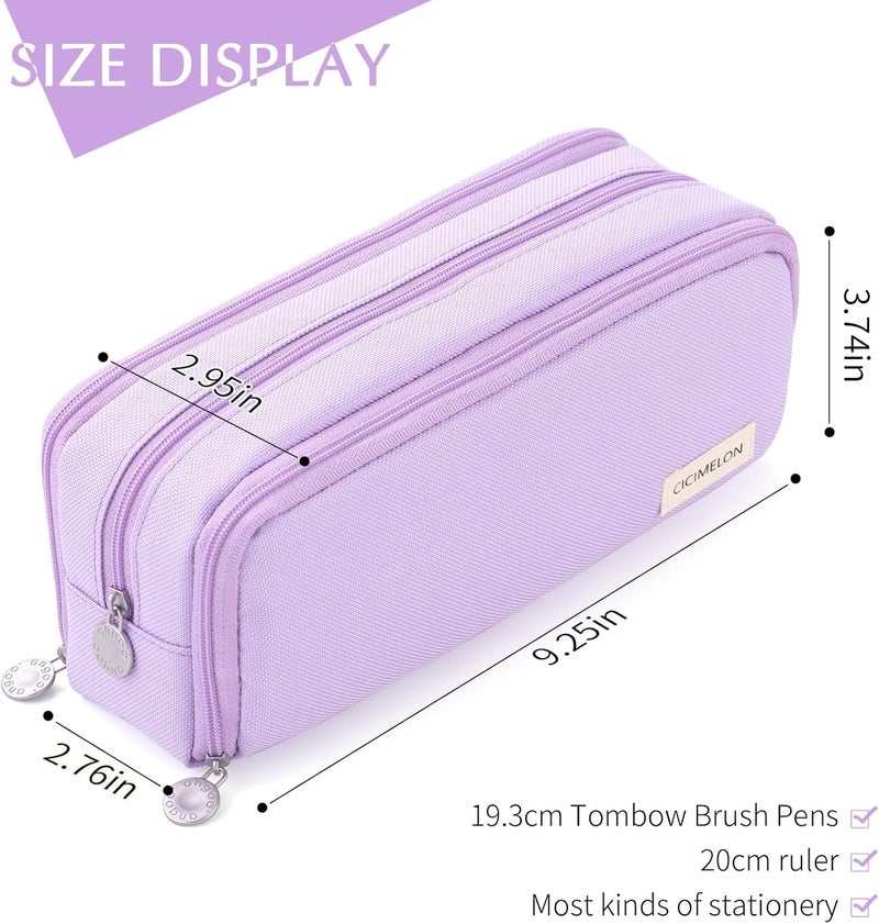 سيسيميلون حقيبة أقلام كبيرة السعة مكونة من 3 أقسام للمدرسة والمراهقات والأولاد والرجال والنساء (أرجواني) - Image 2