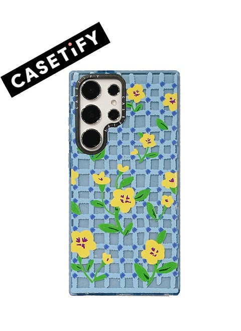 Blossoming Grid Elegance - Samsung Galaxy S23 Ultra Floral Case