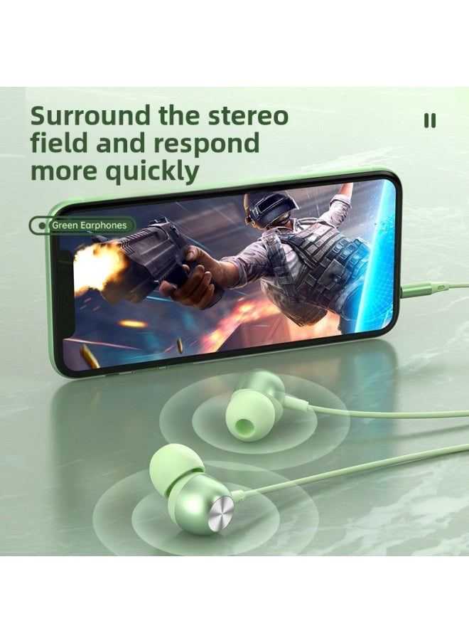 Generic - Digital Decoding Audio Wired 3.5 Earphone Metal Inset Macaron Subwoofer Type Wholesale-Color:A5 Digital Flat Apple Green (Boxed) - Image 1
