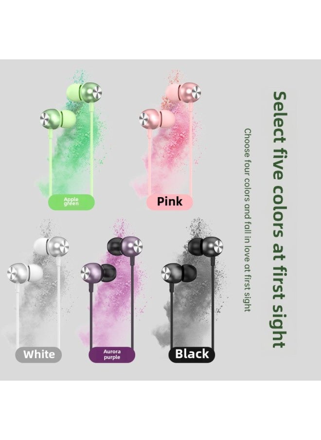 Generic - Digital Decoding Audio Wired 3.5 Earphone Metal Inset Macaron Subwoofer Type Wholesale-Color:A5 Digital Flat Apple Green (Boxed) - Image 1