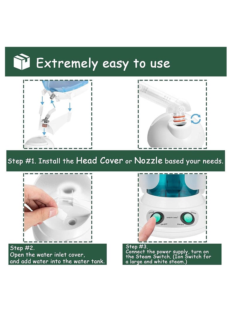 EZBASICS - Hair Steamer 2 in 1 Ion Facial Steamer with Extendable Arm Table Top Hair Humidifier Hot Mist Moisturizing Facial Atomizer Spa Face Steamer Design for Personal Care Use at Home or Salon - Image 1