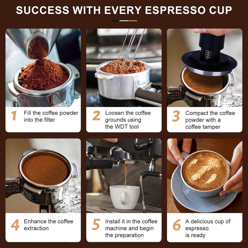 Gmnuiy 22 PCS Espresso Accessories Kitï¼Œ58mm Coffee Tamper Set ï¼ŒBarista Kitï¼Œ - with Frothing Pitcherï¼ŒWDT Toolï¼ŒStirrerï¼ŒTamper Mat ï¼ŒCoffee Stencilsï¼ŒLatte Art Pen - Image 5