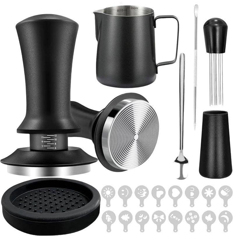 Gmnuiy 22 PCS Espresso Accessories Kitï¼Œ58mm Coffee Tamper Set ï¼ŒBarista Kitï¼Œ - with Frothing Pitcherï¼ŒWDT Toolï¼ŒStirrerï¼ŒTamper Mat ï¼ŒCoffee Stencilsï¼ŒLatte Art Pen - Image 1