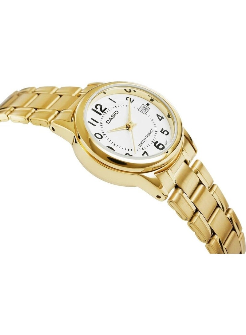 CASIO Analog  Women’s Watch LTP‑V002G‑7BUDF, 25 mm Stainless Steel Case, White Dial & Gold Stainless Steel Band, Water Resistant - Image 3