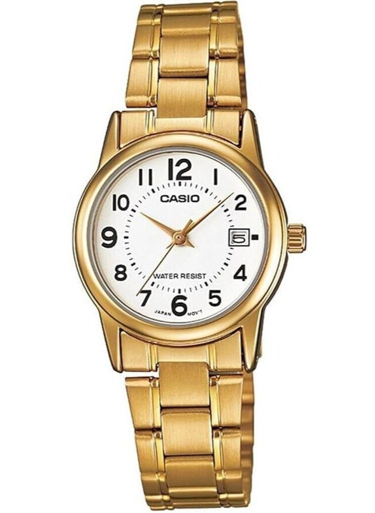 CASIO Analog  Women’s Watch LTP‑V002G‑7BUDF, 25 mm Stainless Steel Case, White Dial & Gold Stainless Steel Band, Water Resistant - Image 2