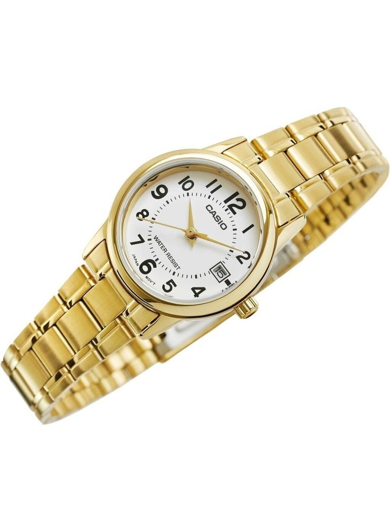 CASIO Analog  Women’s Watch LTP‑V002G‑7BUDF, 25 mm Stainless Steel Case, White Dial & Gold Stainless Steel Band, Water Resistant - Image 4
