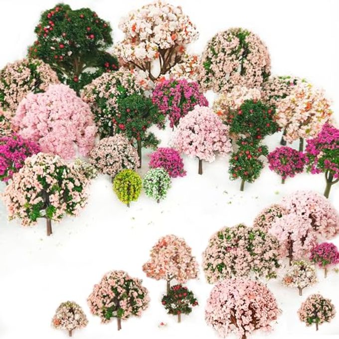 OrgMemory 29pcs Mixed Model Trees, 1.5-4.8 inch(4-12 cm), OrgMemory Fruit Trees, Ho Scale Trees, Model Train Scenery, Architecture Trees, Flower Trees with No Bases - Image 1