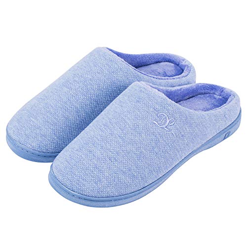DL Womens Memory Foam Slippers, Cozy Slip on House Slippers For Women Indoor Outdoor, Comfy Women's Bedroom Slippers Warm Soft Flannel Lining Home Slippers Size 7-8 Blue - Image 1
