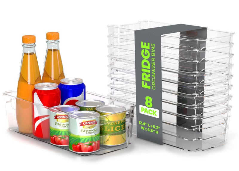 Utopia Home - Fridge & Refrigerator Organizer Bins (8 Pack), Clear Stackable Durable Plastic Storage Containers with Easy Grip Handles for Pantry, Kitchen Cabinets & Countertops - Image 1