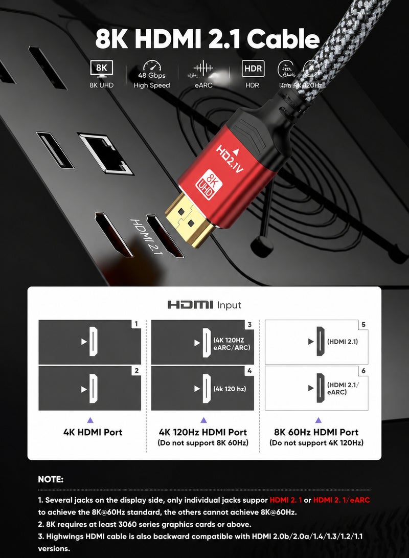 SJet Short 8K HDMI Cables 1.5FT/0.5M, HDMI 2.1 10K 8K@60Hz 4K@120Hz 48Gbps HDMI Cord, Ultra High Speed Sound & Picture Quality Performance Cable, Braided, DTS-HD, eARC, Compatible with PS5/Camera/PC/Switch 2/Mac mini/Roku TV/Blu-ray/HDTV - Image 2