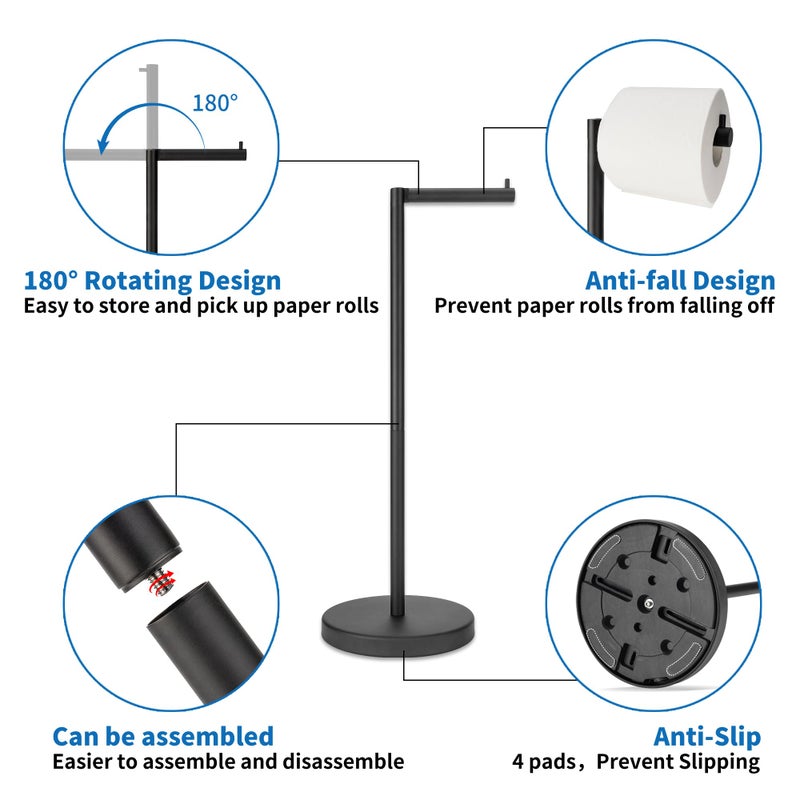 RFOUO Matte Black Toilet Paper Holder Stand 1 pc, Free Standing Toilet Paper Holder Stand,Bathroom Toilet Paper Storage with 2.7 Pounds Heavy Base for 4+1 Rolls,Toilet Tissue Holder - Image 2