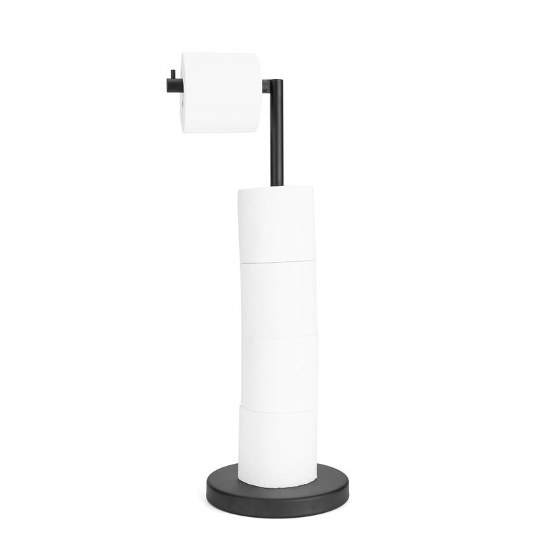 RFOUO Matte Black Toilet Paper Holder Stand 1 pc, Free Standing Toilet Paper Holder Stand,Bathroom Toilet Paper Storage with 2.7 Pounds Heavy Base for 4+1 Rolls,Toilet Tissue Holder - Image 1