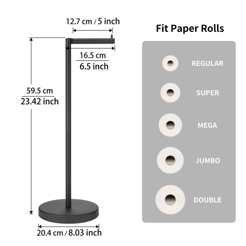 RFOUO Matte Black Toilet Paper Holder Stand 1 pc, Free Standing Toilet Paper Holder Stand,Bathroom Toilet Paper Storage with 2.7 Pounds Heavy Base for 4+1 Rolls,Toilet Tissue Holder - Image 4