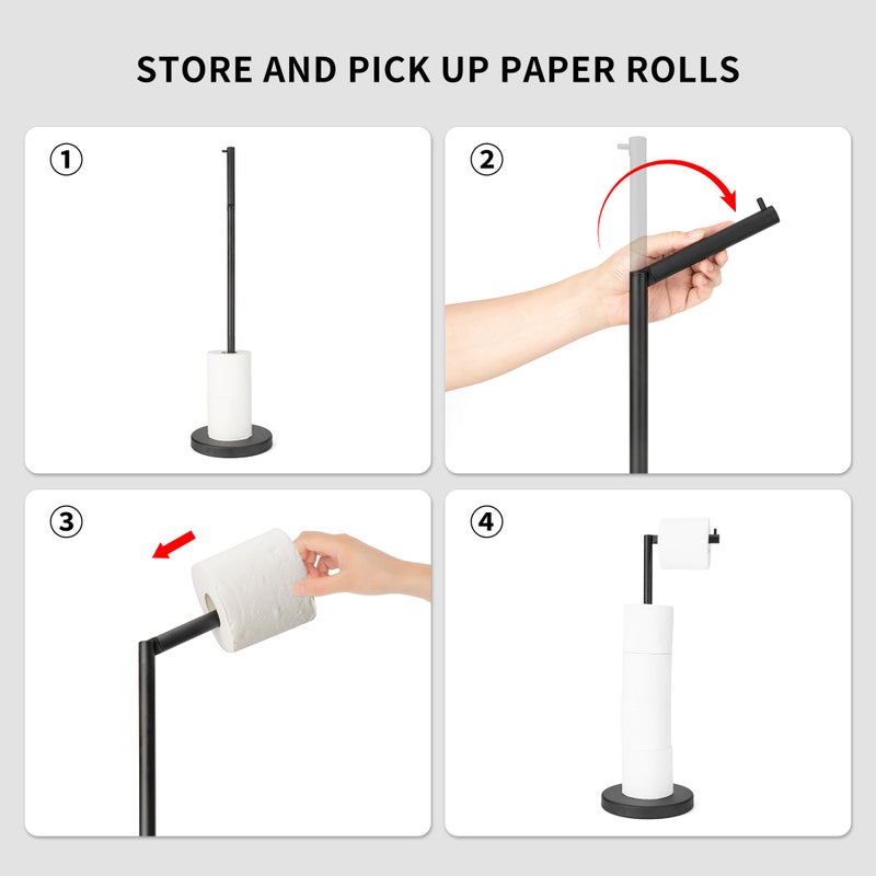 RFOUO Matte Black Toilet Paper Holder Stand 1 pc, Free Standing Toilet Paper Holder Stand,Bathroom Toilet Paper Storage with 2.7 Pounds Heavy Base for 4+1 Rolls,Toilet Tissue Holder - Image 5