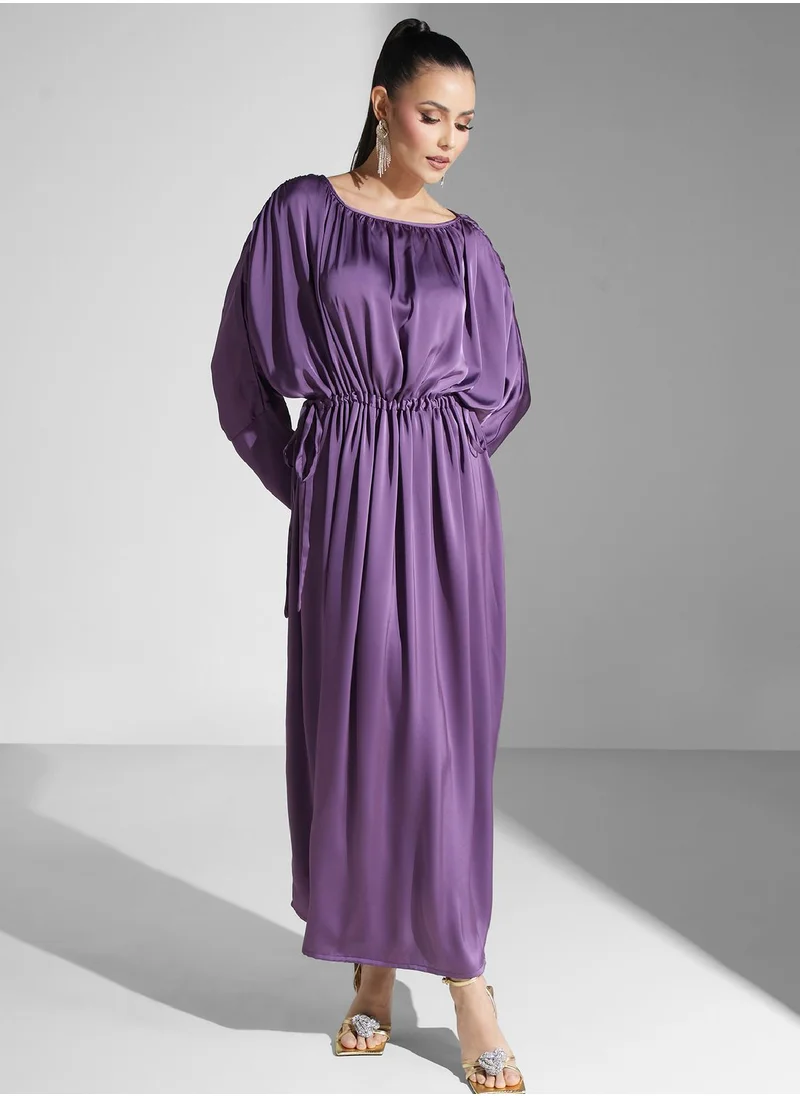 Khizana Satin Dress With Waist Tie