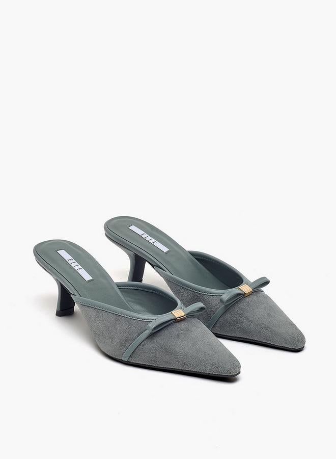 ELLE Women Bow Accent Pointed Toe Kitten Heel Mules - Image 1