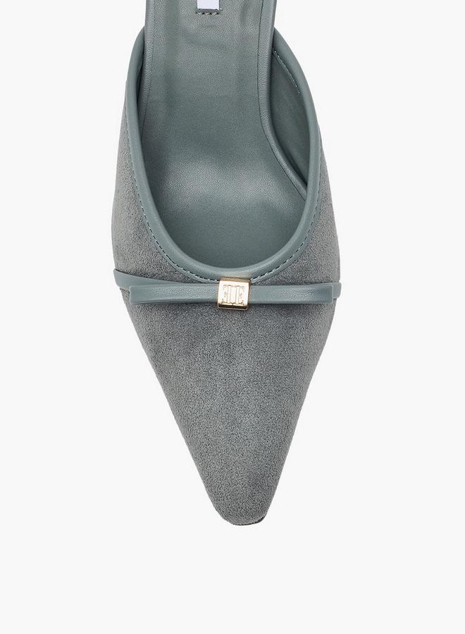 ELLE Women Bow Accent Pointed Toe Kitten Heel Mules - Image 4