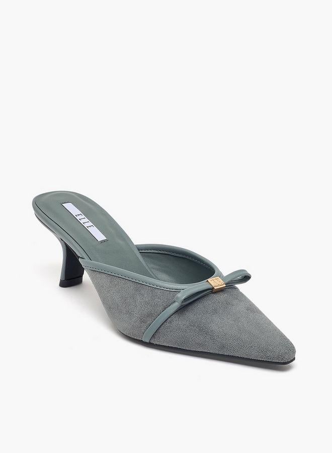 ELLE Women Bow Accent Pointed Toe Kitten Heel Mules - Image 2