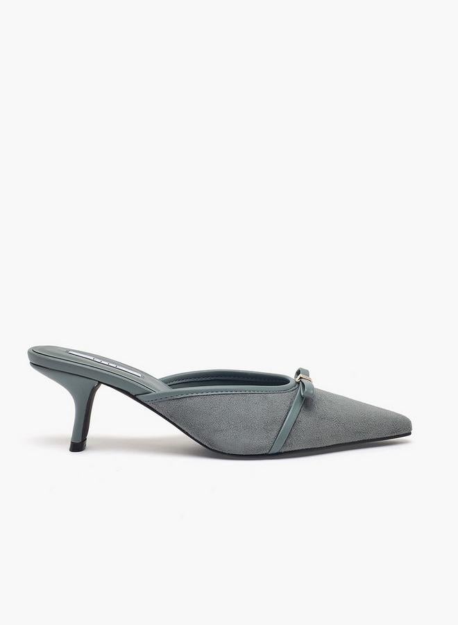 ELLE Women Bow Accent Pointed Toe Kitten Heel Mules - Image 3