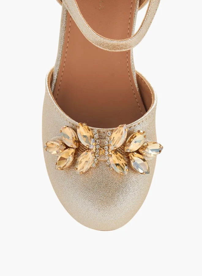 Flora Bella By Shoexpress GOLD Girls Embellished Ballerinas With Hook And Loop Closure for Women | Best Price UAE