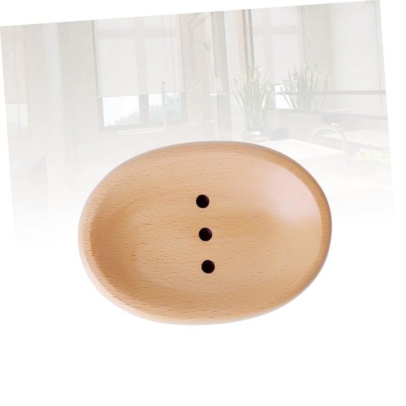 Oval Wooden Soap Holder Self Draining Dish Drainer For Bathroom Storage - Image 4