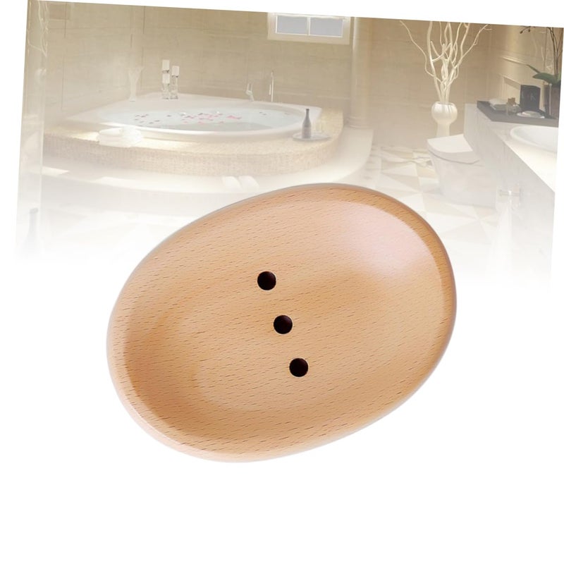 Oval Wooden Soap Holder Self Draining Dish Drainer For Bathroom Storage - Image 3