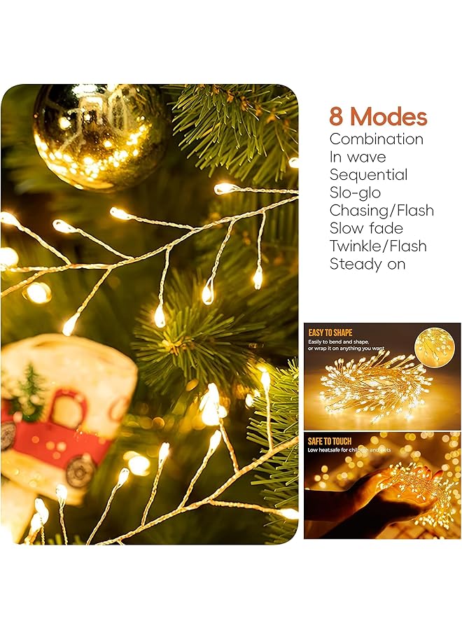 erorex 2Pack Battery Fairy Lights With Remote Control 19Ft 6M 200Led Warm Firecracker Lights 8 Modes Waterproof Copper Wire String Lights For Bedroom Wedding Diy Garden Decor - Image 2