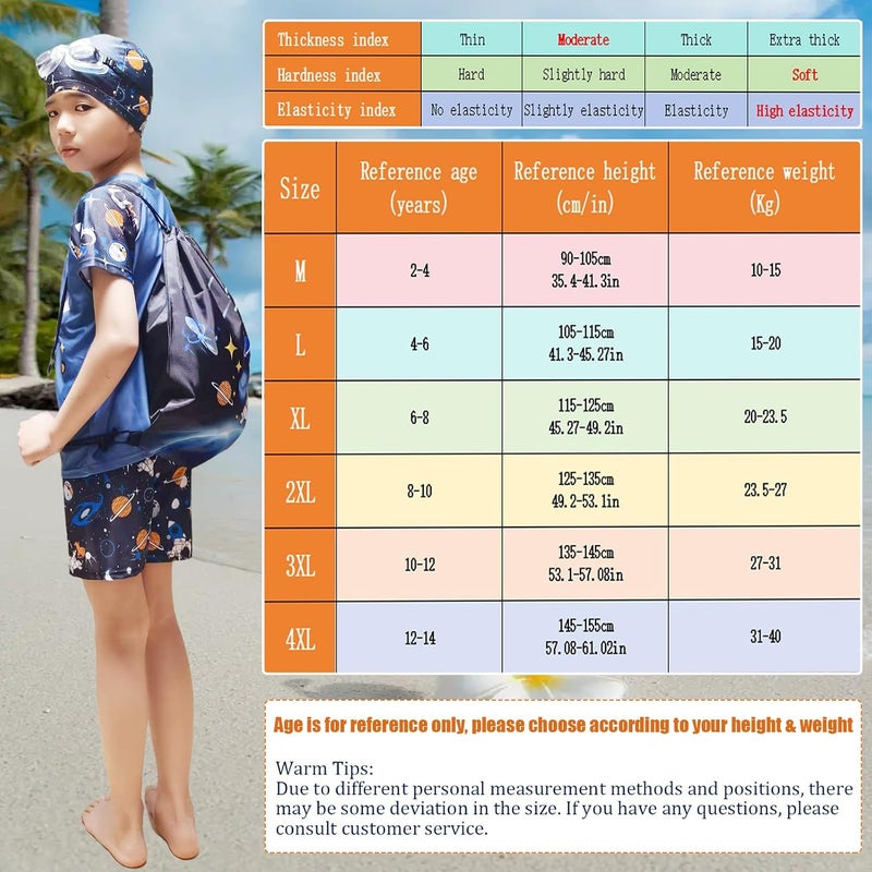 AoMige 7-Pcs Boys Rash Guard Swimsuit Set,UPF 50+ Sun Protection,Separates Quick-Dry Swimwear w/Shorts,HD G oggles,Backpack,Cap,Ear Plugs & Nose Clip, Mist blue, 140 - Image 5