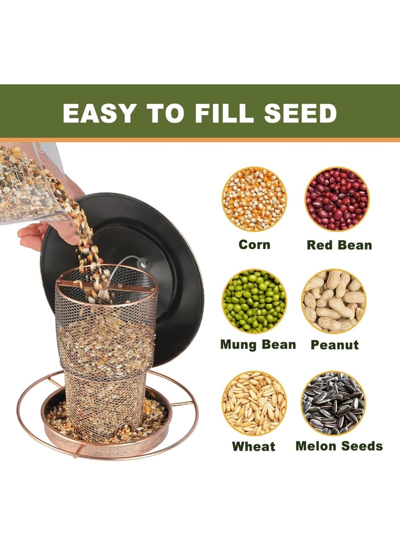 Barakah Bird Feeders for Outdoors Hanging, 2lb Large Seed Capacity Metal Feeder for Garden Patio, Mesh Tube Iron Outdoor Hanging Feeding Attract Various Birds, Including Finches and Sparrows(Brown) - Image 5