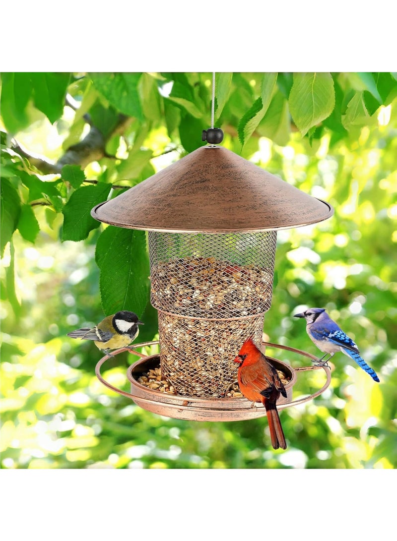 Barakah Bird Feeders for Outdoors Hanging, 2lb Large Seed Capacity Metal Feeder for Garden Patio, Mesh Tube Iron Outdoor Hanging Feeding Attract Various Birds, Including Finches and Sparrows(Brown) - Image 4