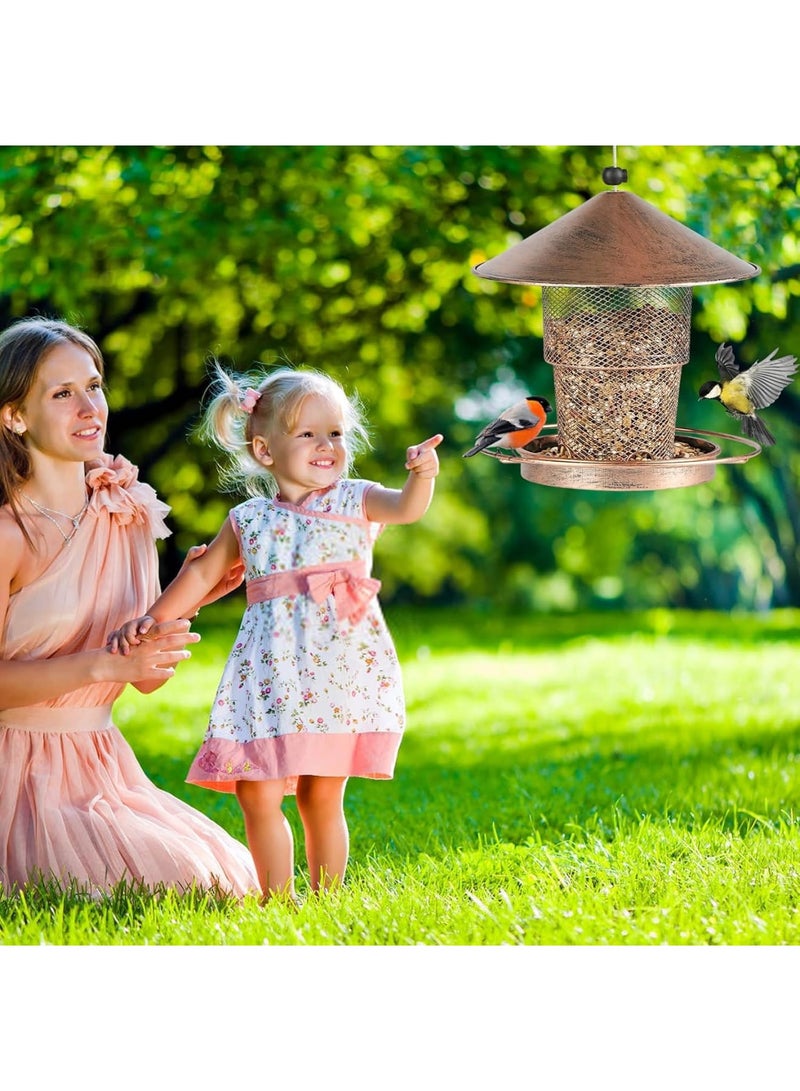 Barakah Bird Feeders for Outdoors Hanging, 2lb Large Seed Capacity Metal Feeder for Garden Patio, Mesh Tube Iron Outdoor Hanging Feeding Attract Various Birds, Including Finches and Sparrows(Brown) - Image 2
