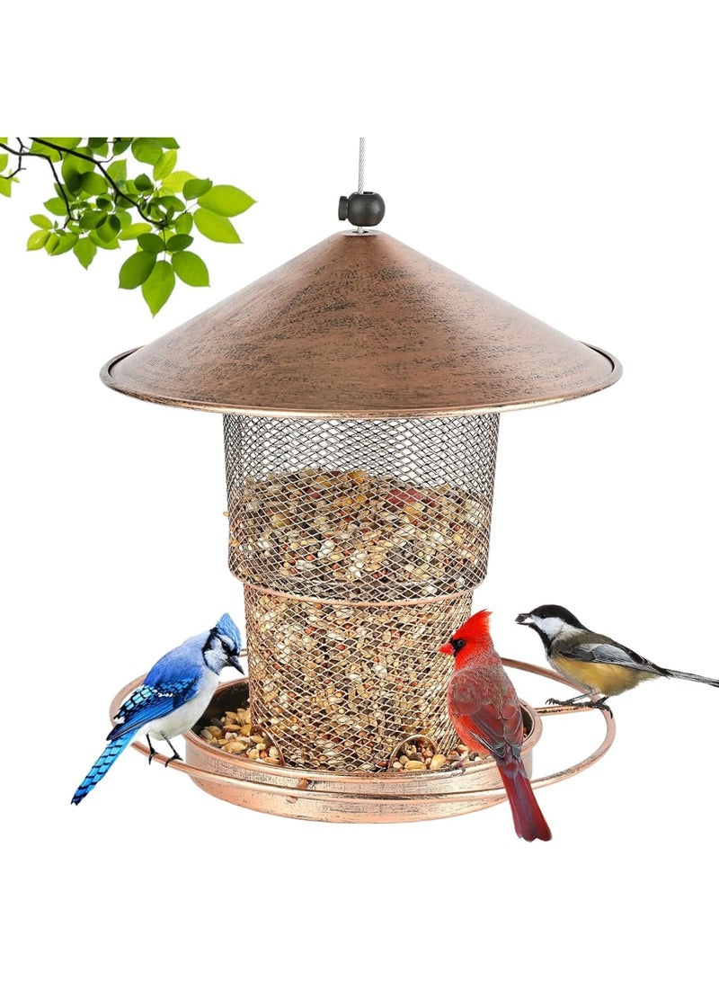 Barakah Bird Feeders for Outdoors Hanging, 2lb Large Seed Capacity Metal Feeder for Garden Patio, Mesh Tube Iron Outdoor Hanging Feeding Attract Various Birds, Including Finches and Sparrows(Brown) - Image 1