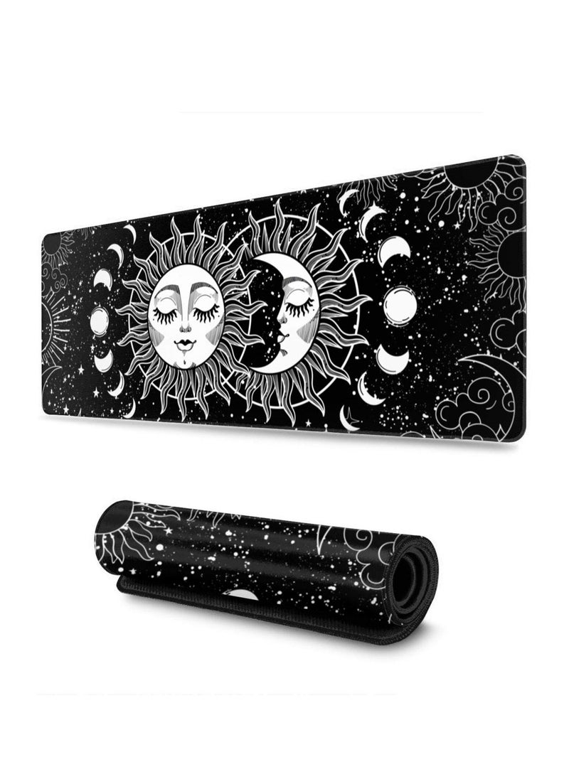 Milatech - Milatech Gaming Mouse Pad Extra Large Astrology Moon and Sun Extended Large Mouse Mat Long Desk Mat with Stitched Edges 80x30cm - Image 1